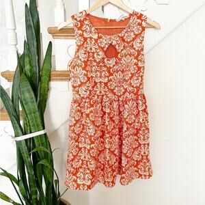 Altar'd State Orange White Floral Print Sleeveless Keyhole Mini Dress Size Small